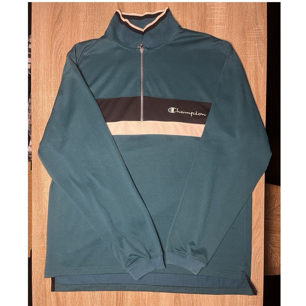 Champion 90s Warm-Up Track Zip-Up Jacket Teal Black Retro XL